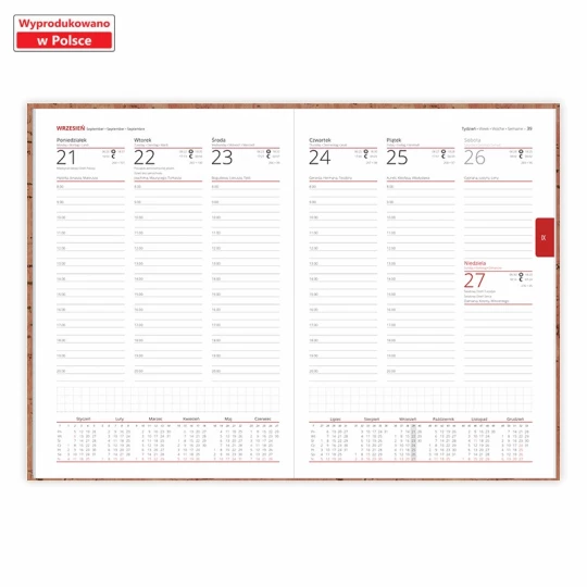 Kalendarz książkowy Nature B5 - Rozkład Tygodniowy - Wood
