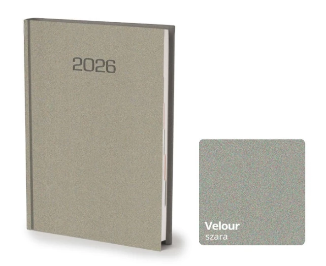 Kalendarz książkowy Velour A5 - Rozkład Dzienny - Szary